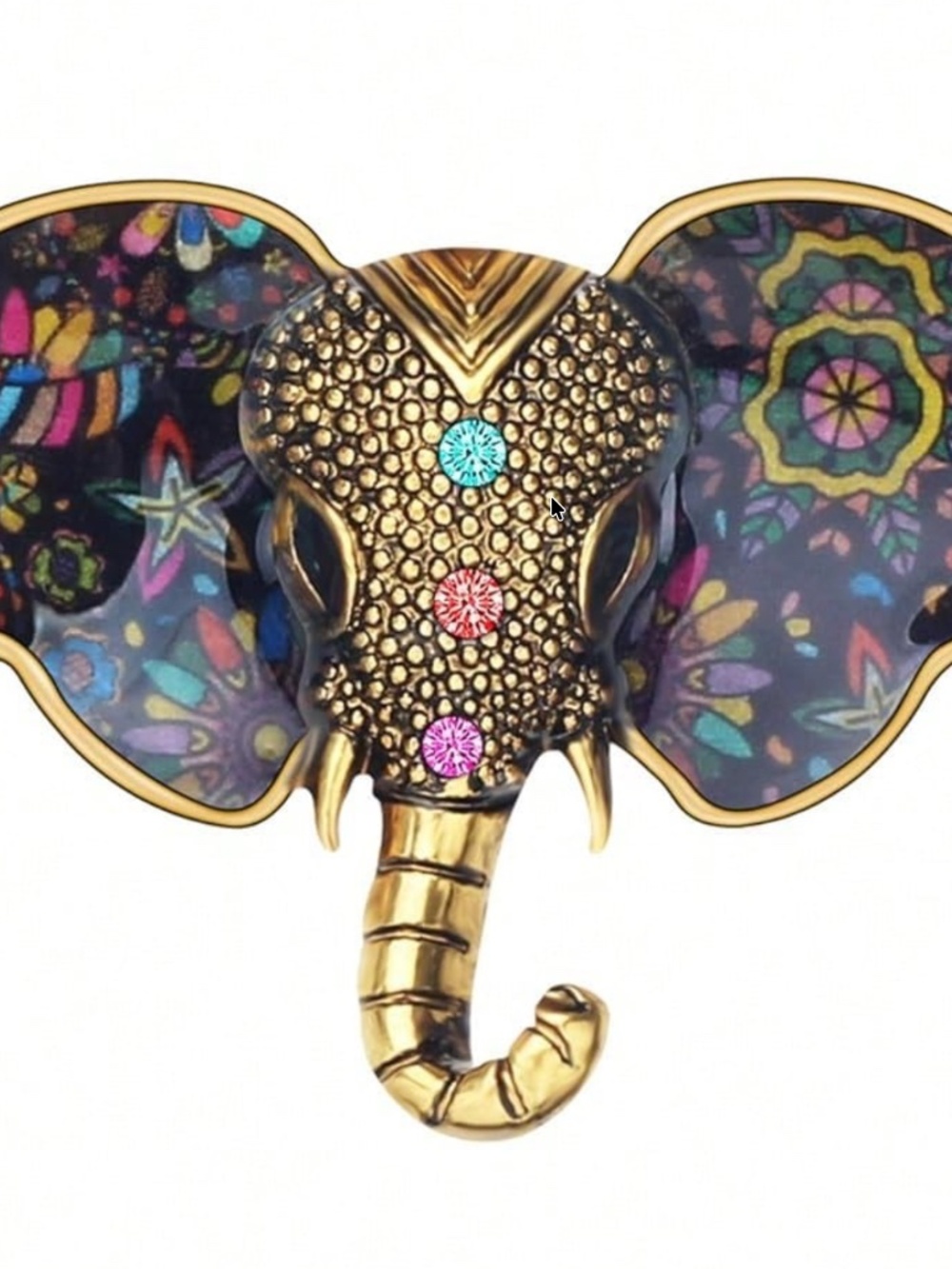 Luxe Multicolor Floral Print Rhinestone Statement Brooch - Picture 6 of 7